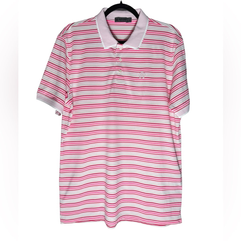 G/Fore Pink Blush Striped Pique Golf Polo Shirt Men’s Large Fiddler’s Creek Golf